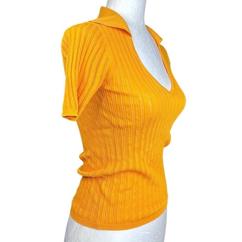 Aritzia Wilfred Ribbed Polo Top S Split Neck Closet Staple Stretchy Urban Chic - Picture 3 of 10